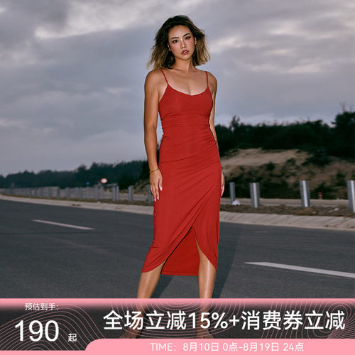 ALPHAGYM带胸垫修身吊带连衣红