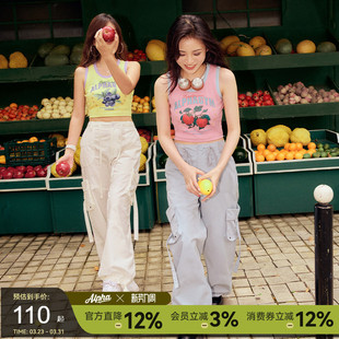 上衣 无袖 AlphaGym水果撞色背心遮挡斜方肌带胸垫美式 复古印花短款