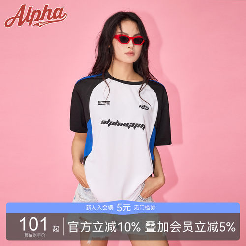 AlphaGym拼接撞色网眼休闲宽松上衣男女同款运动健身T恤