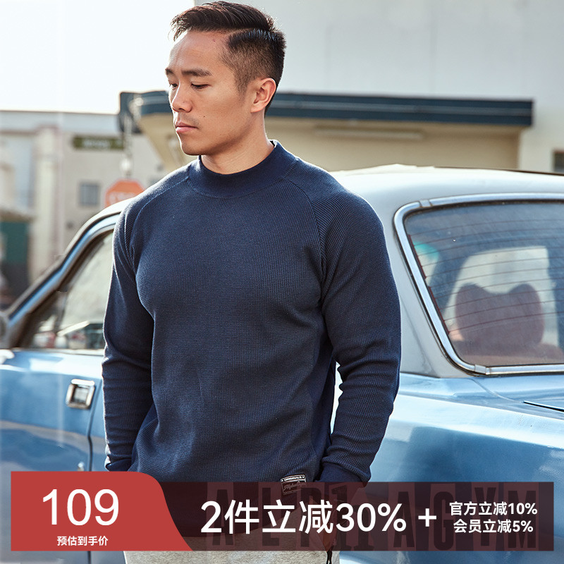 alphagym小高领拼罗纹春款套头衫