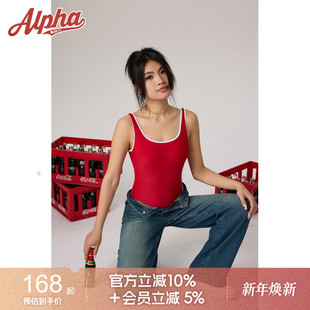 三角一体游泳装 AlphaGym方领连体泳衣新款 大露背辣妹吊带修身