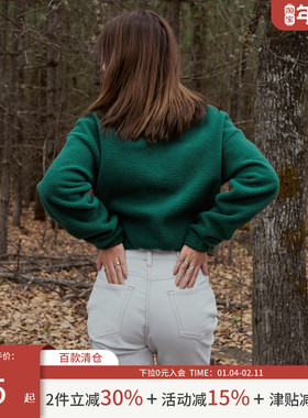 Alpha摇粒绒半拉链套头衫 美式复古绿色保暖运动休闲潮流长袖卫衣