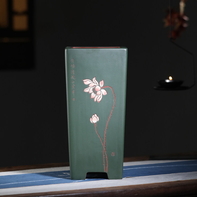 尚扣紫砂李超手工禅意莲花35cm高四方悬崖盆景盆桌面寒兰古典花器