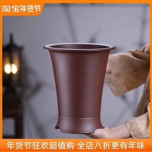 尚扣紫砂 紫泥平口高兰花盆 宜兴手工蕙兰墨兰桌面古典大口径花器