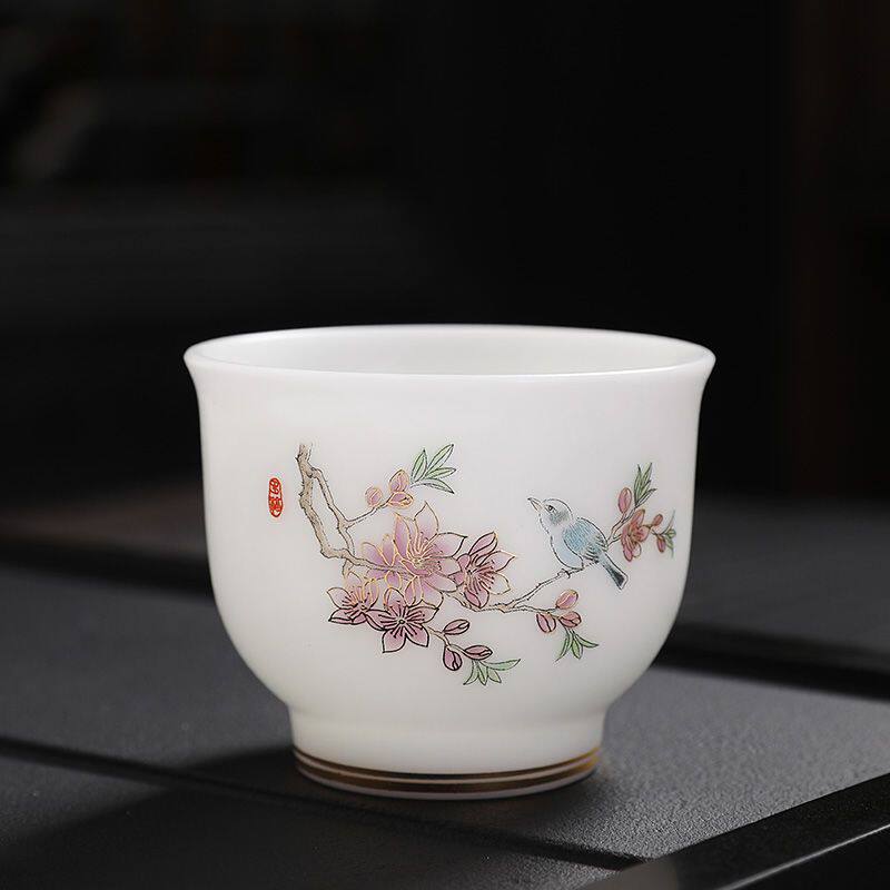 德化冰种玉瓷素烧堆金中国红单杯主人杯女人杯水杯高档功夫茶具