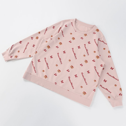 酒窝桃子大码幸运小熊印花卫衣大圆领正肩套头显瘦遮肉磨绒致密