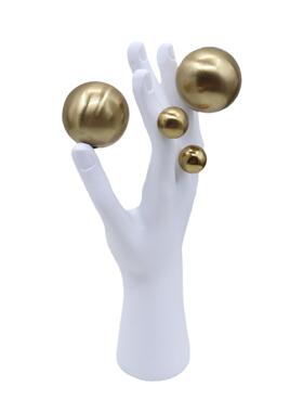 极简现代树脂白色手掌雕塑样板间创意金属泡泡球艺术家居装饰品