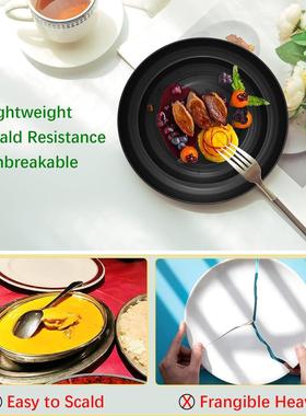 32Pcs小麦秸秆餐具套装组合套装碗盘子杯黑色dinnerset