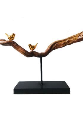 创意树脂工艺品树枝小鸟-春意新中式铁艺玄关客厅家居摆件