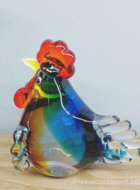 样板房装饰玻璃公鸡摆件古法琉璃摆件儿童房书房玄关乔迁送礼摆件