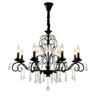 法式复古蜡烛吊灯大厅轻奢黑色水晶客厅灯高级感新款卧室餐厅灯具