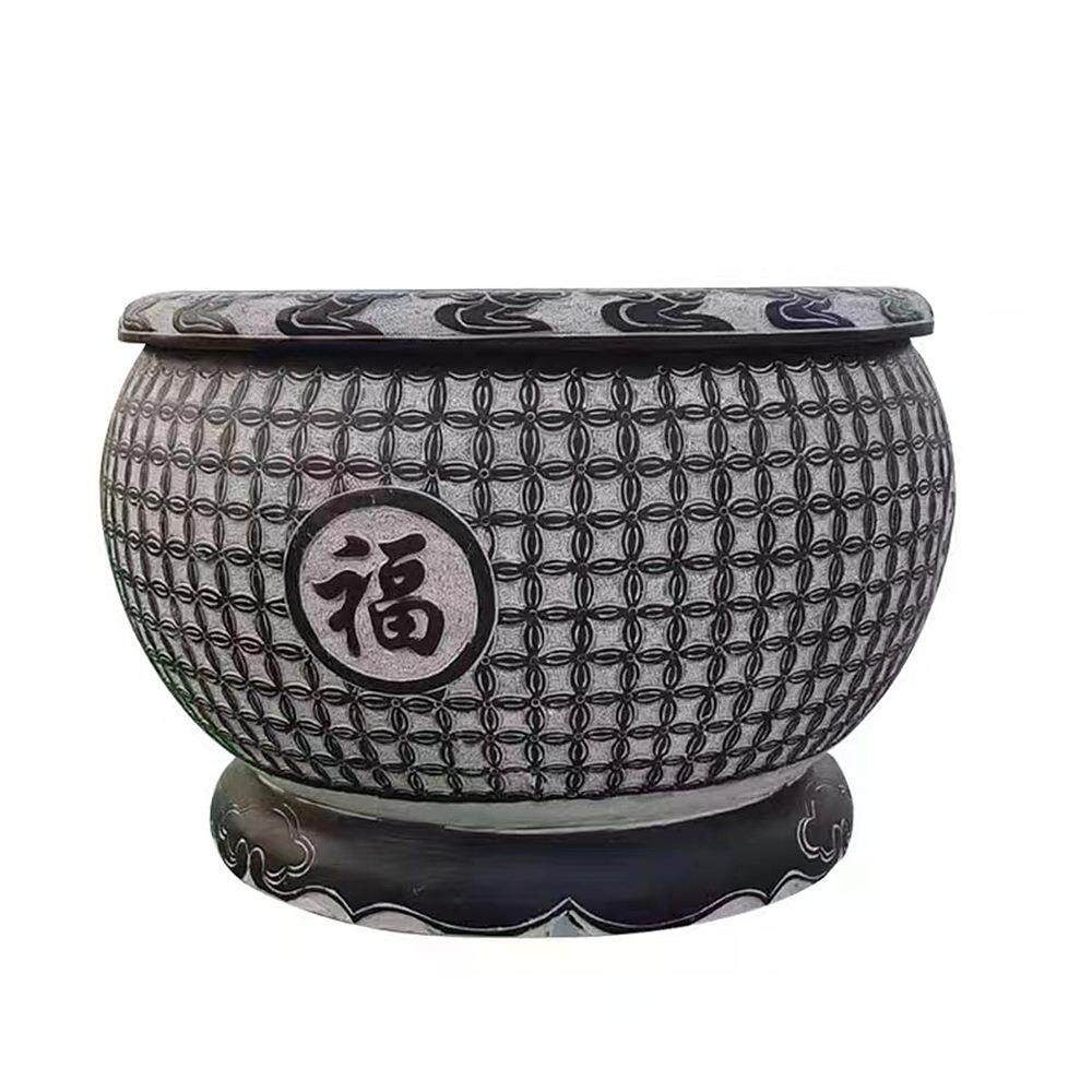 石缸户外荷花缸青石门海仿古鱼缸庭院养鱼花岗岩石头水缸