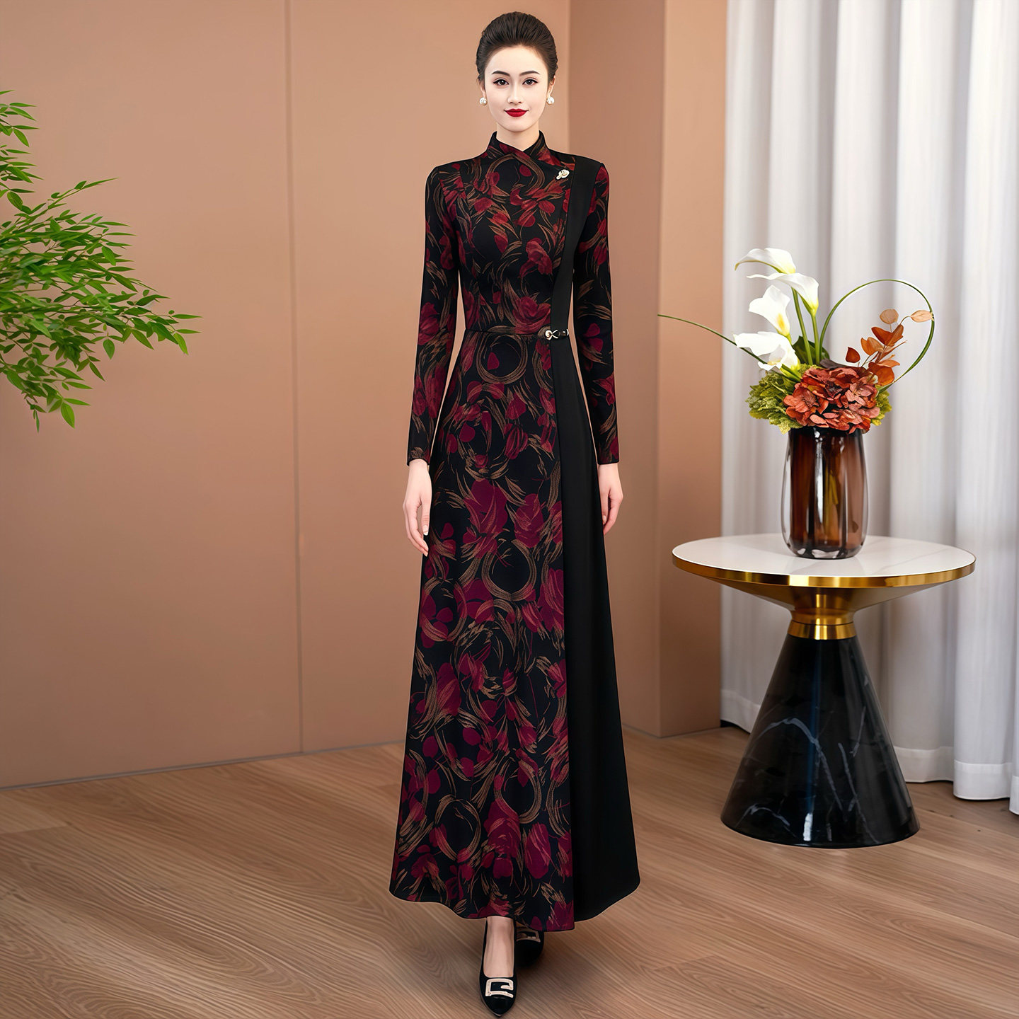 早春漂亮连衣裙2026正流行长款巨好看显瘦长袖裙子不撞款连身裙