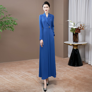 场合长袖 蓝色高级感女长裙2026秋季 显瘦正式 时尚 流行裙子0201 新款