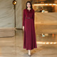 2025新款 酒红高级感法式 连衣裙女秋季 褶皱优雅气质显瘦长裙1055