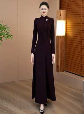 紫色裙子冬装女2025新款宴会长款连衣裙显瘦好看高级感气质长裙81