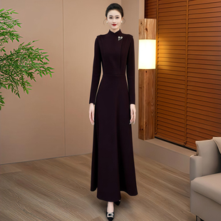 紫色裙子冬装女2025新款宴会长款连衣裙显瘦好看高级感气质长裙81
