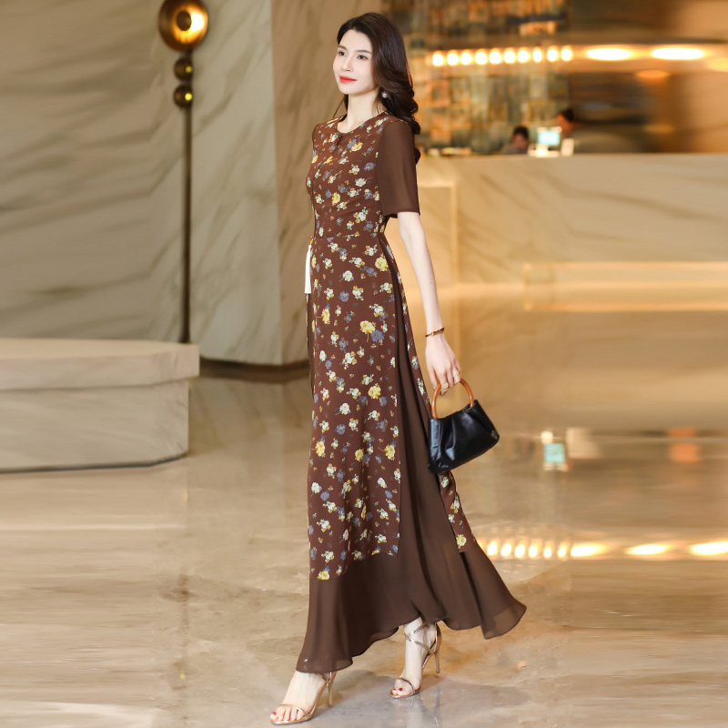 海边度假风新款碎花超长款连衣裙