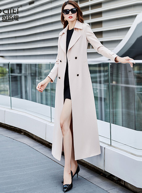 春秋外套2025流行米白色气质OL修身显瘦长款过膝女士时尚风衣511