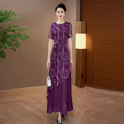 紫色不规则连衣裙女显瘦高级感