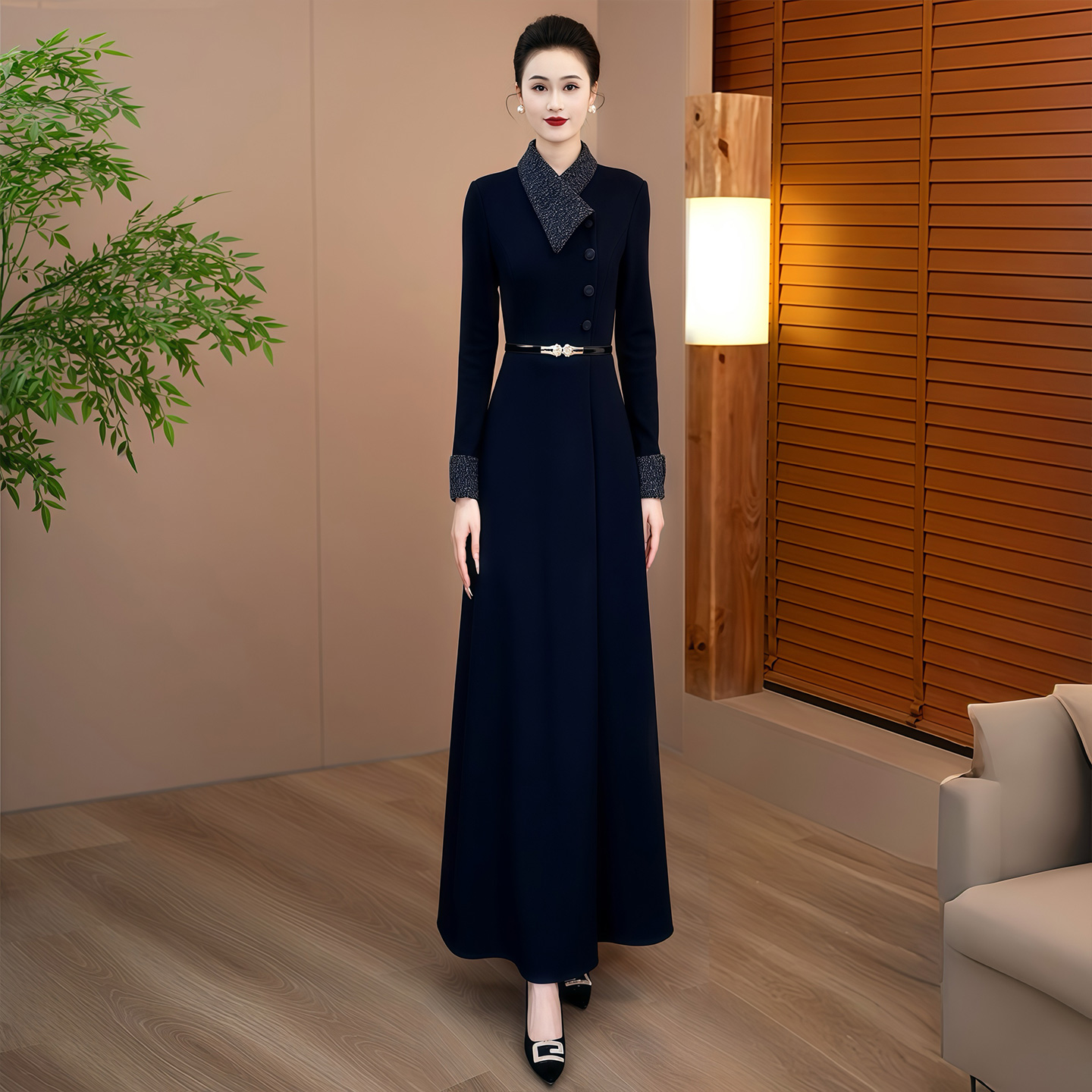 拉佰缇显瘦冬装长裙显瘦过膝