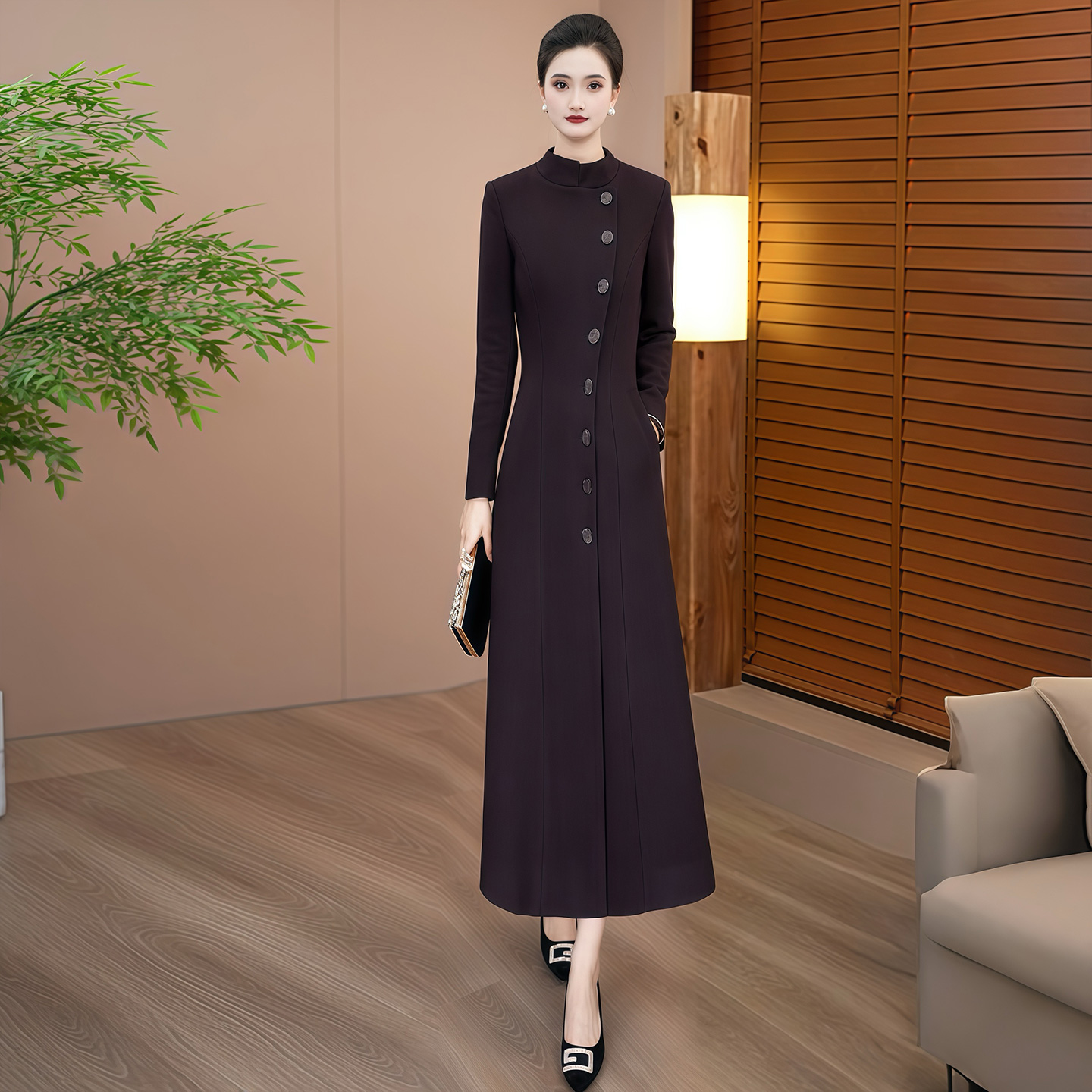 拉佰缇加厚毛呢外套女中长款