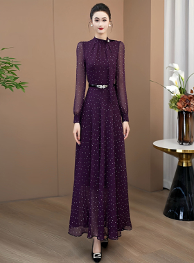 紫色波点雪纺时尚法式连衣裙女2026春夏新款优雅轻奢气质长裙168