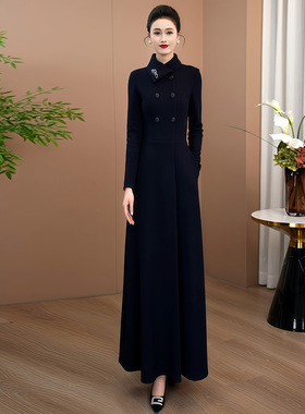 藏蓝色秋冬加厚连衣裙2025年新款轻奢高级感超好看的显瘦气质长裙