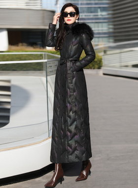 大毛领黑色羽绒服女款新款2025冬季时尚高端奢华超长款白鸭绒1001