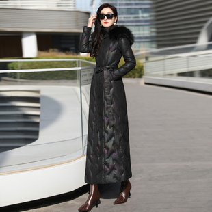 大毛领黑色羽绒服女款新款2025冬季时尚高端奢华超长款白鸭绒1001