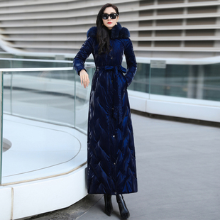 深蓝免洗长款羽绒服女冬季2024新款高级感好看显瘦白鸭绒外套1004