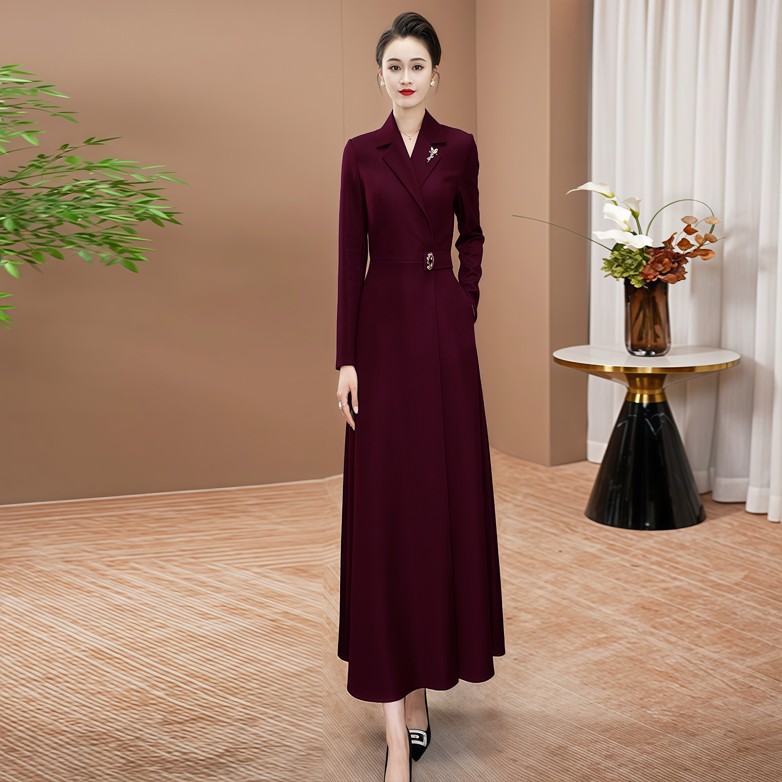 高级感显瘦女长裙2025年秋季新款宴会场合长袖气质长款连衣裙0207