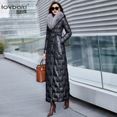 黑色假两件长款 原创设计羽绒服女大毛领2025新款 超长白鸭绒外套40