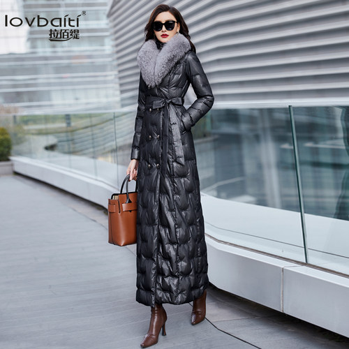 假两件长款90白鸭绒超长羽绒服