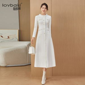 白色小香风连衣裙女秋冬2025新款通勤收腰显瘦高端a字中长裙子942