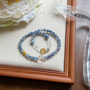 原创设计天然蓝晶石白水晶黄塔晶S925银转运珠叠戴双圈手串手链