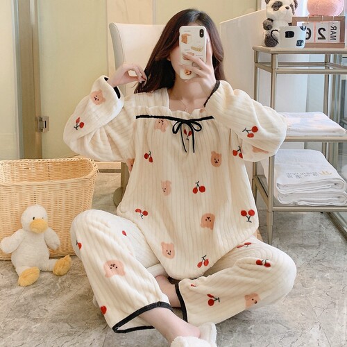 秋冬法兰绒睡衣女家居服
