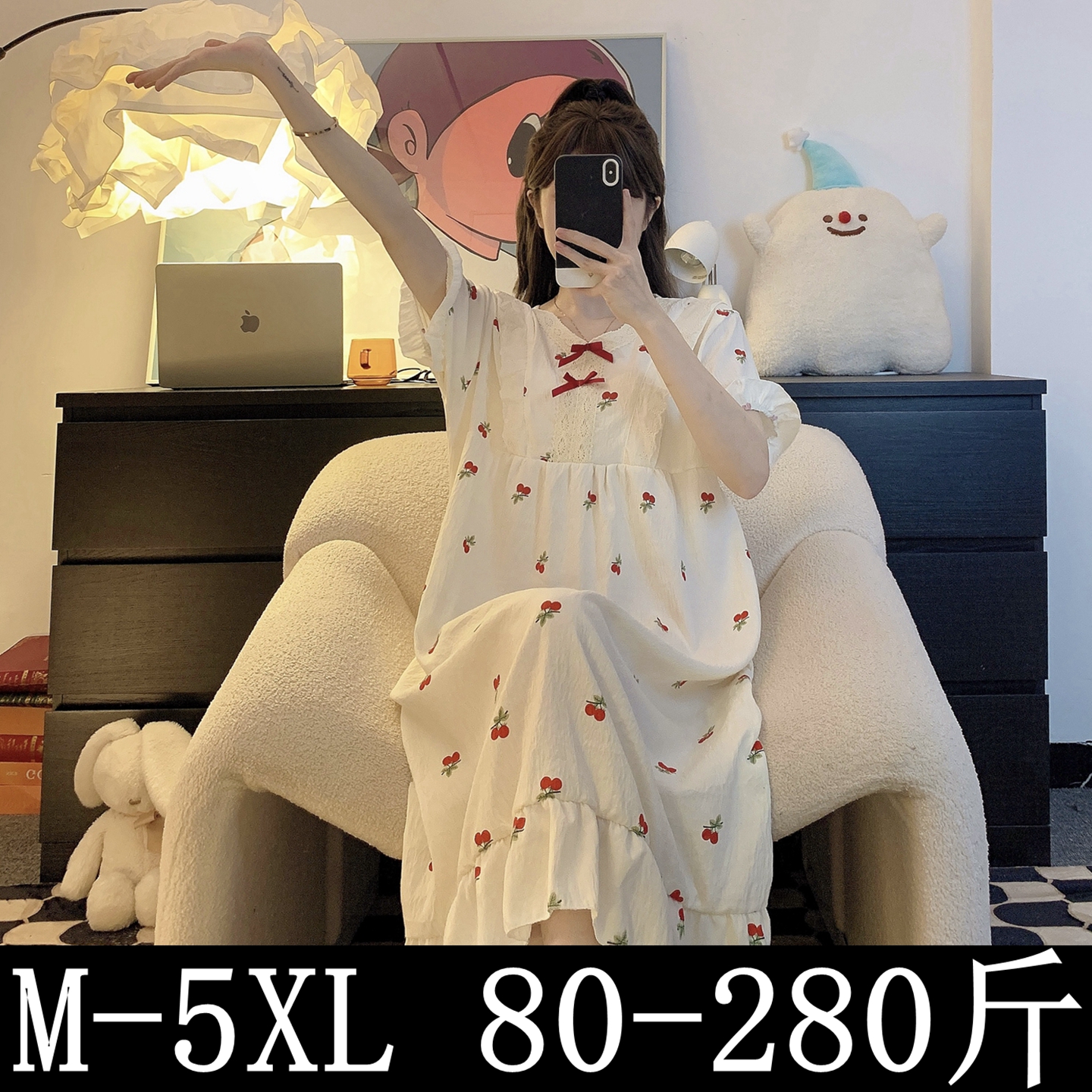 睡裙女夏季云朵棉短袖加肥大码