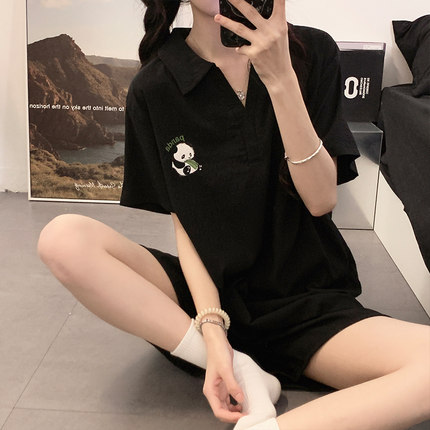 夏季睡衣女薄款V领云朵棉加大码宽松版胖mm300斤甜美家居服男套装