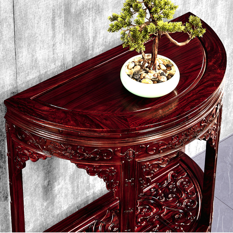 红木家具酸枝黑檀木玄关台柜半月台圆桌花架明清实木边桌靠墙桌
