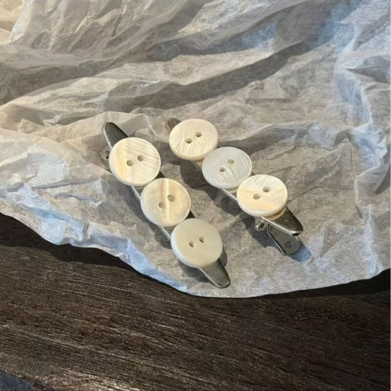小清新纽扣发夹女可爱白色椭圆发卡刘海侧边百搭小众鸭嘴夹