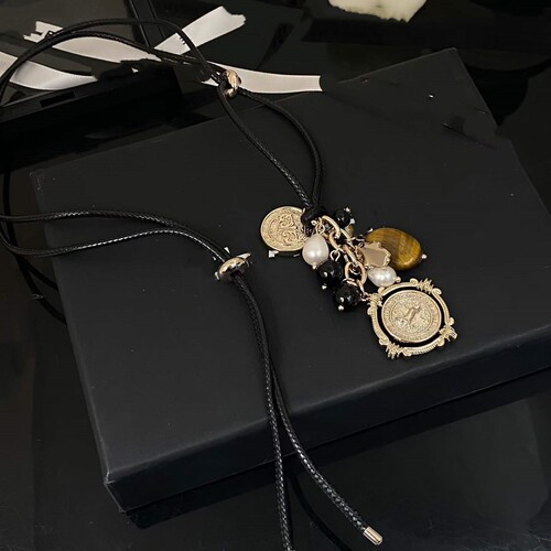 复古金属古币珍珠女锁骨链