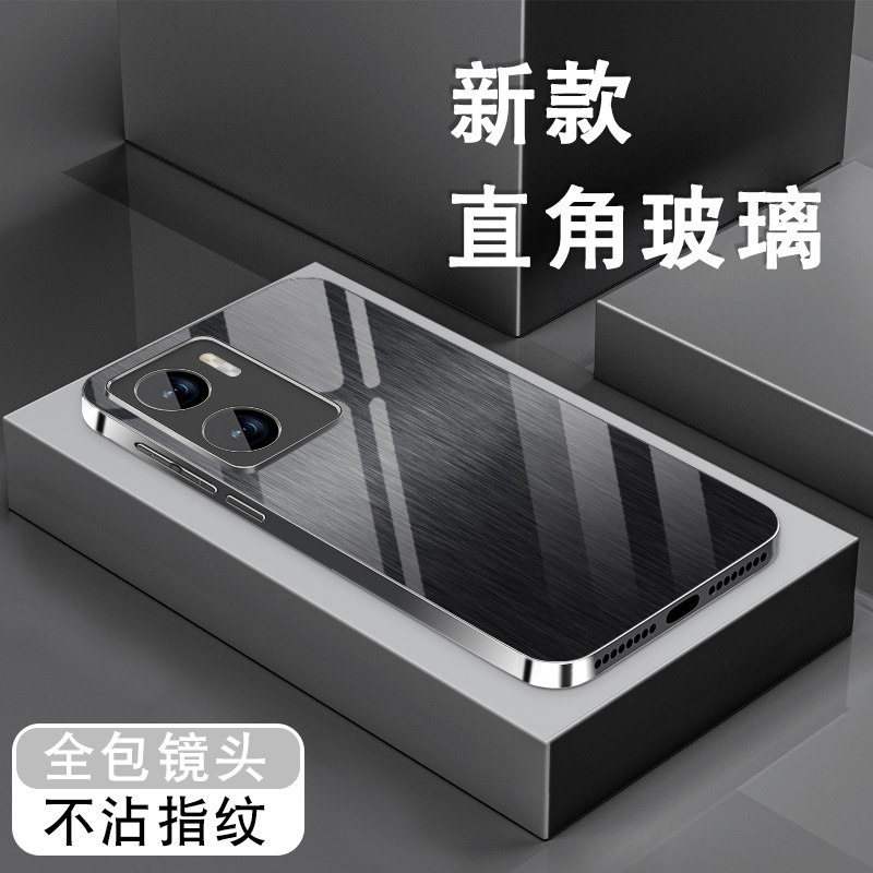 适用vivoy35手机壳y53s新款y35m电镀银玻璃y52s保护套y33s全包y53t防摔y31s男简约y51s高级标准版金属拉丝壳
