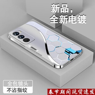 适用opporeno12手机壳新款reno11潮男Reno10pro+高颜值十电镀银加保护套0pp0创意粒子商务全包防摔软硅胶外壳