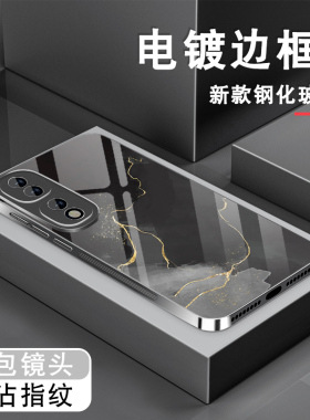 适用荣耀80手机壳honor70电镀银玻璃80pro男新款直屏版华为荣耀80银黑色70pro+高级保护套潮小众全包防摔硬壳