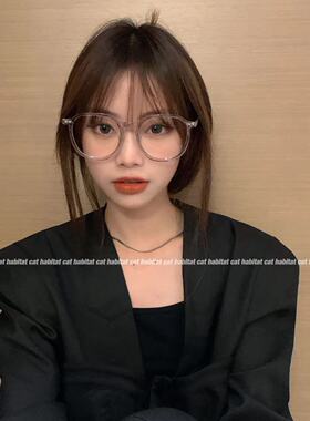 复古小红书网红tr90透明灰色眼镜超轻大框方形圆脸不规则素颜眼镜