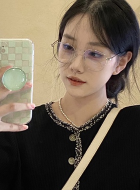 复古金丝眼镜框韩系氛围感高智圆框气质素颜眼镜通勤女大近视眼镜