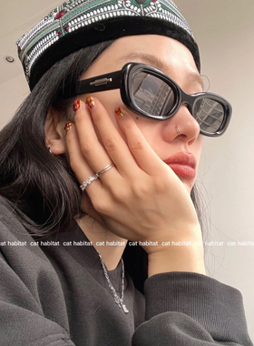 复古椭圆形黑色墨镜欧美小红书网红情侣款大框太阳眼镜防紫外线潮