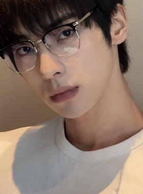 新款高智感复古半框眼镜框遮颧骨女生斯文商务男士可配近视眼镜架