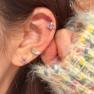 ins暗黑朋克风小天使恶魔翅膀爱心星星耳钉小众设计感耳饰耳蜗钉